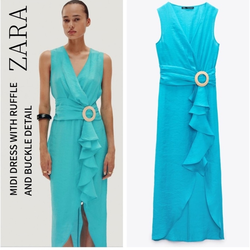 Zara  Turquoise Ruffle Dress - Picture 3 of 6
